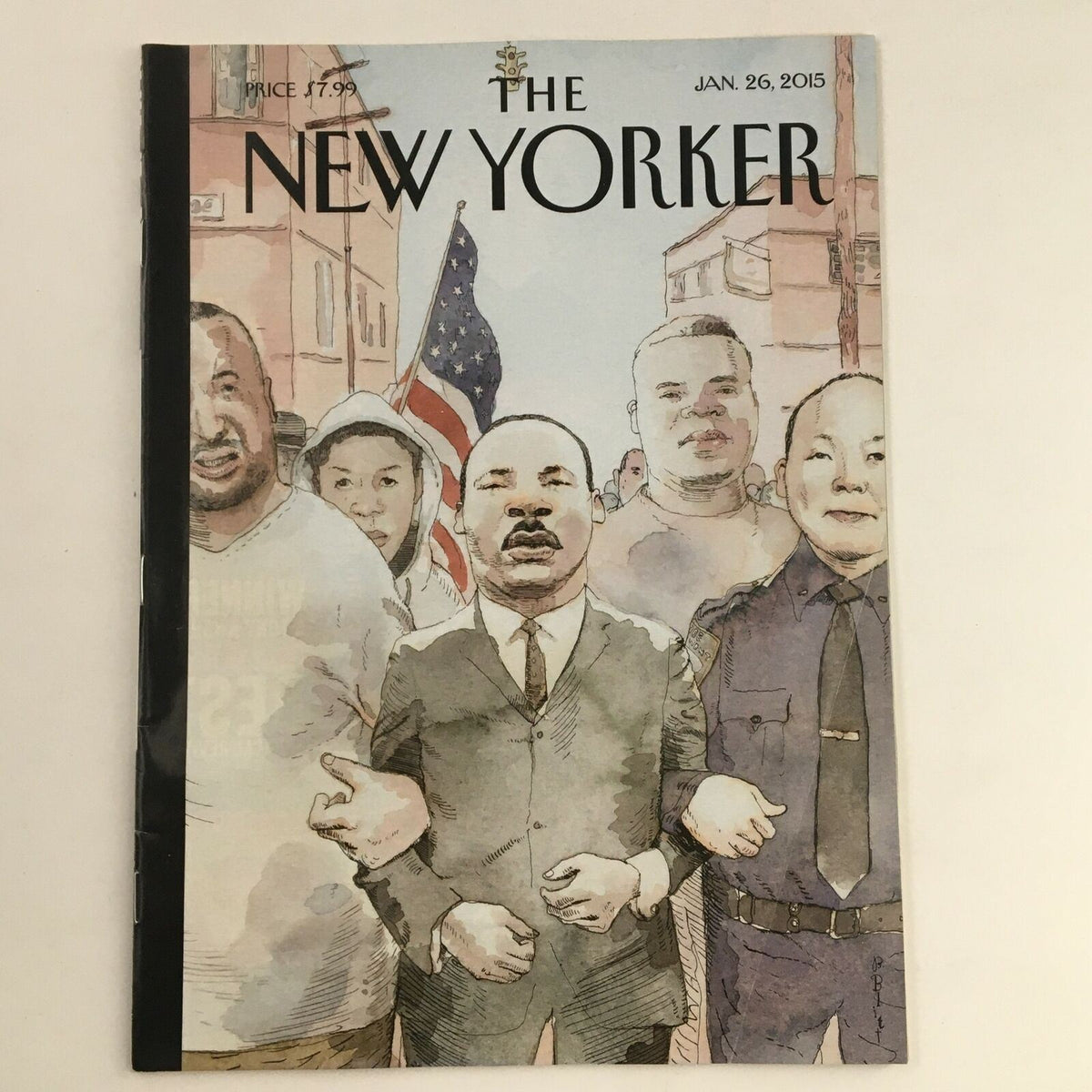 The New Yorker January 26 2015 magazine cover featuring Martin Luther King Jr. illustrated by Barry Blitt, showcasing a powerful depiction of King's legacy alongside diverse figures.