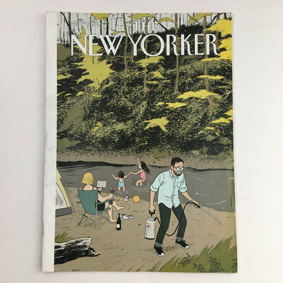 The New Yorker August 21 2017 Full Magazine Theme Cover by Adrian Tomine featuring an illustration of people enjoying a day by the river.