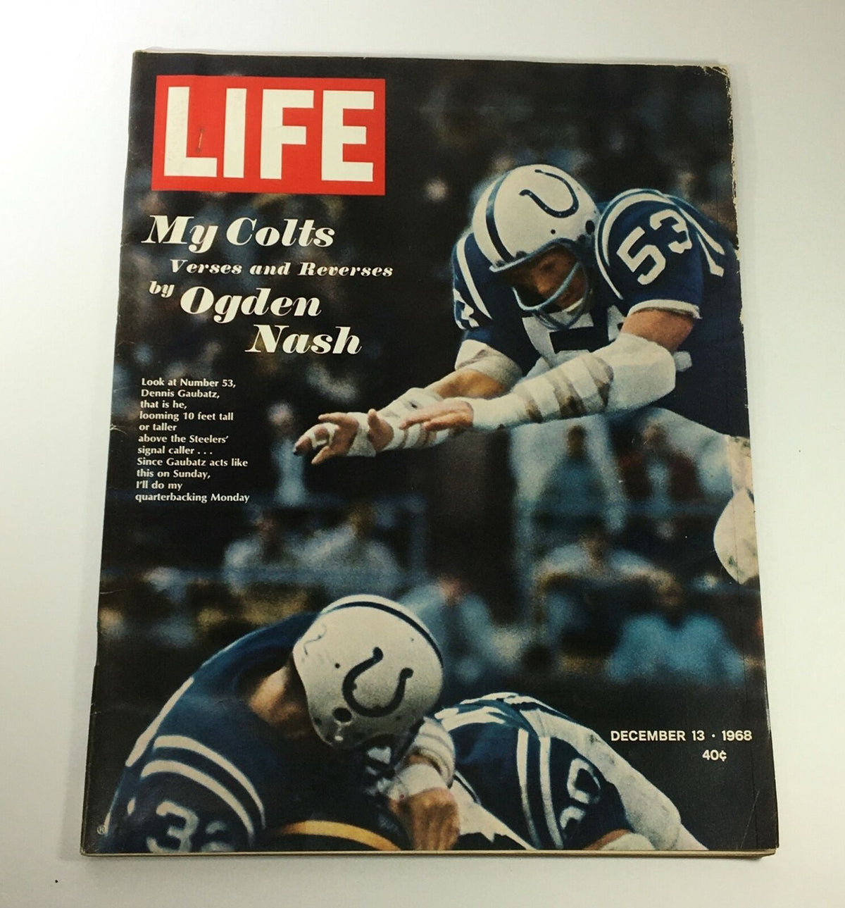 VTG Life Magazine December 13 1968 NFL Dennis Gaubatz Cover Feature showcasing dynamic football action with Dennis Gaubatz on the cover, a nostalgic piece of sports history.