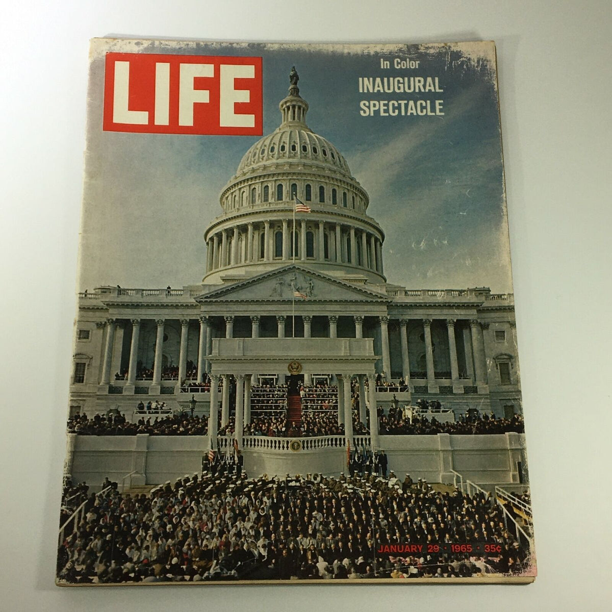 VTG Life Magazine January 29 1965 featuring the Inaugural Spectacle on the cover, showcasing the U.S. Capitol building filled with attendees.