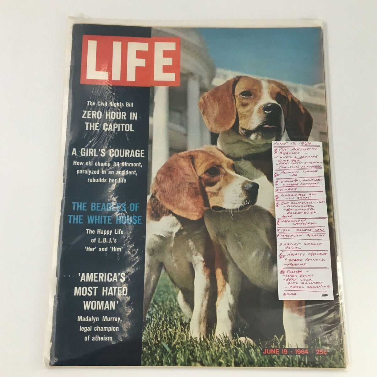 VTG Life Magazine June 19 1964 Cover showcasing The President's Beagles, with a handwritten note on the right side, emphasizing its historical significance.