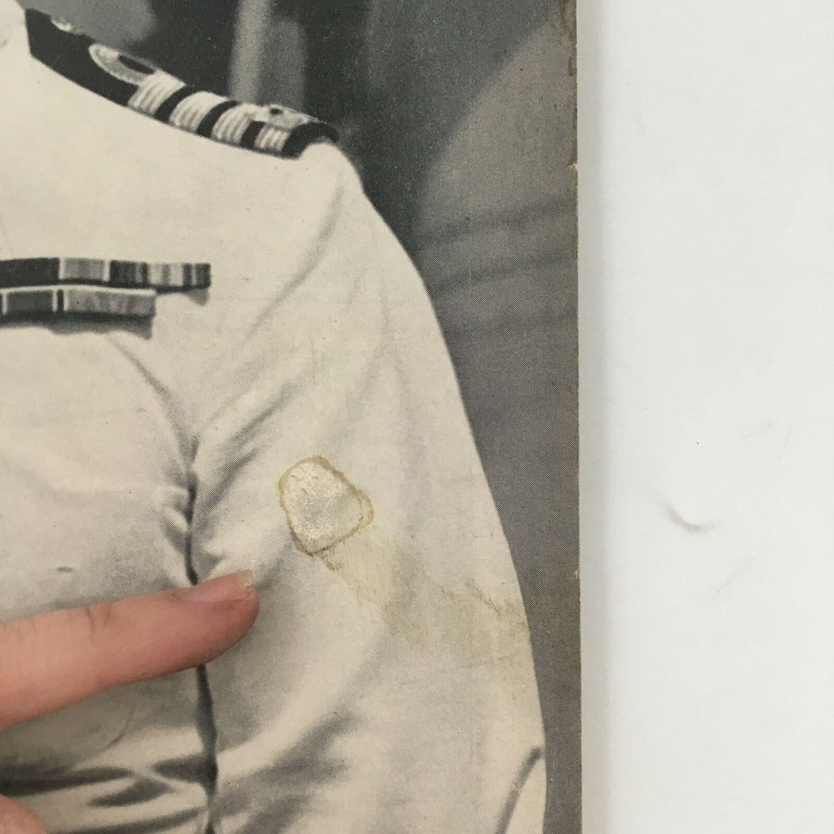 Close-up detail of the cover of VTG Life Magazine September 15, 1941, highlighting minor wear and a stain on the shoulder area of Capt. Lord Louis Mountbatten's uniform.