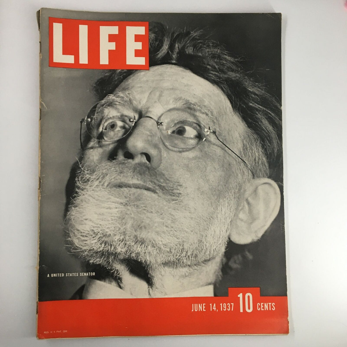 Cover of VTG Life Magazine dated June 14, 1937 featuring a United States Senator, showcasing vintage design and political themes.