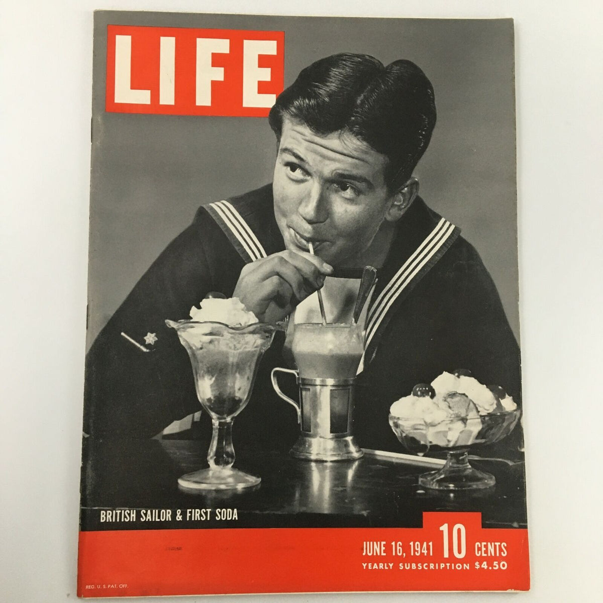 VTG Life Magazine June 16 1941 featuring a British sailor enjoying a soda, showcasing articles and photography from the 1940s era.