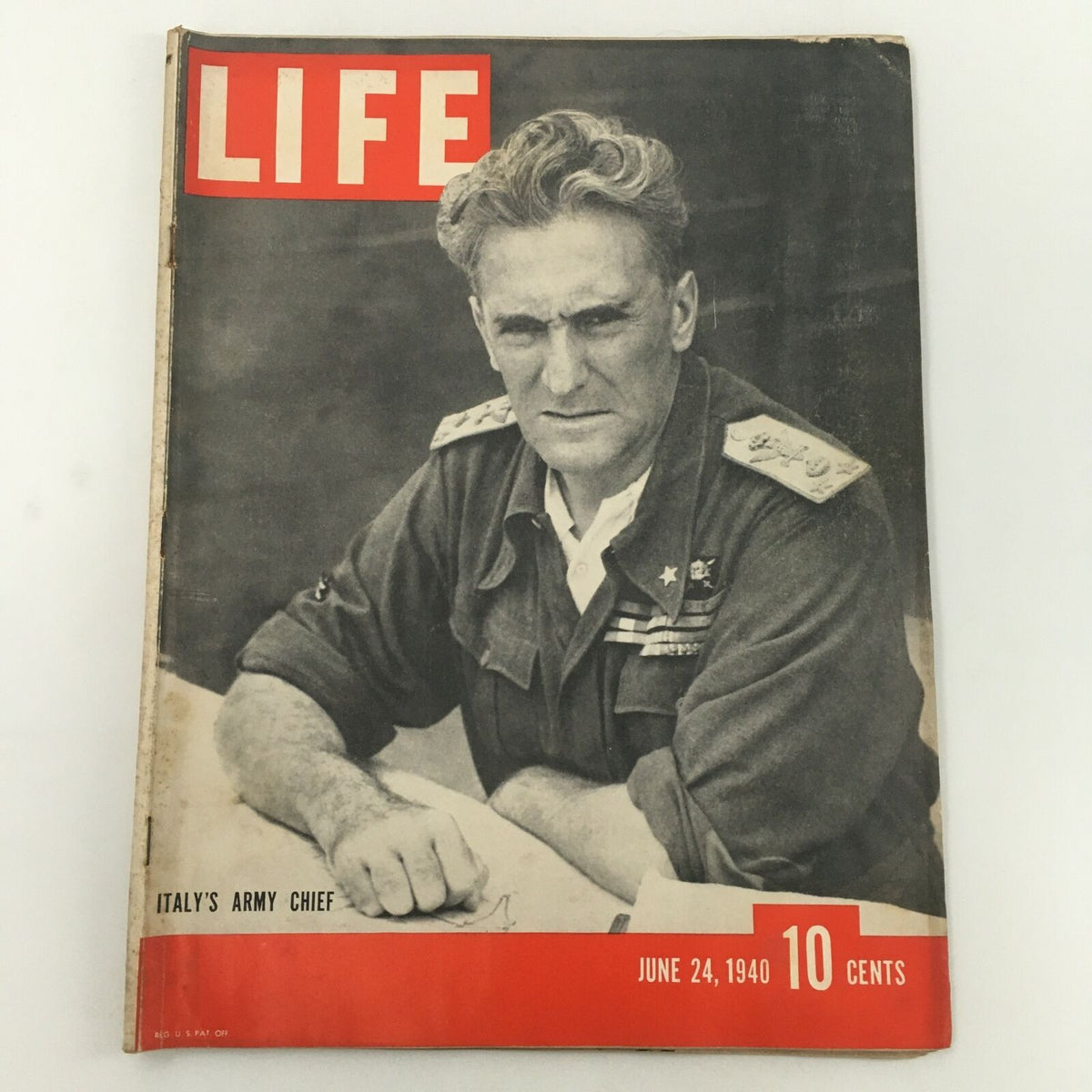 VTG Life Magazine June 24 1940 cover featuring Italy's Army Chief Victor Emmanuel III, showcasing a historic photograph from WWII era.