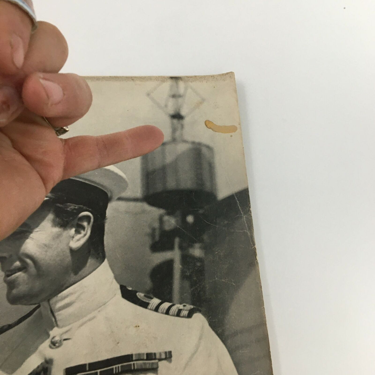 Close-up view of the Vintage Life Magazine dated September 15, 1941, featuring Captain Lord Louis Mountbatten, showing minor wear including small rips and creases, adding to its vintage character.