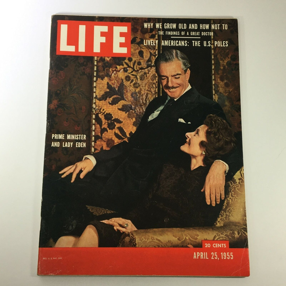 VTG Life Magazine April 25 1955 featuring Anthony Eden and Lady Eden on the cover, showcasing a historical moment with elegant cover art from the 1950s.