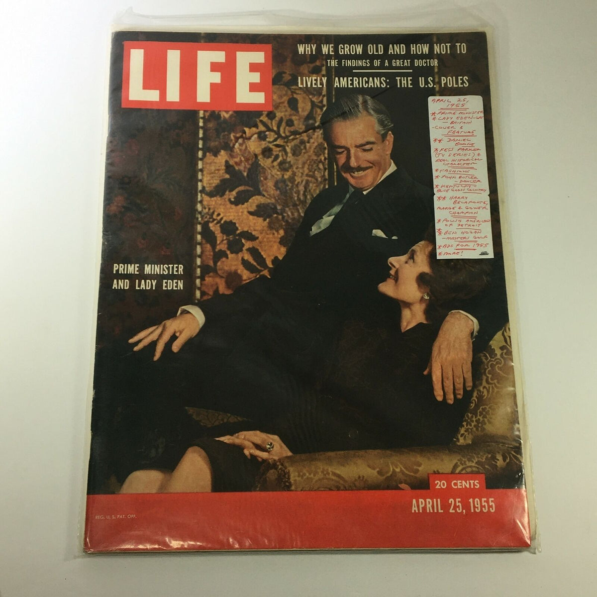 VTG Life Magazine April 25 1955 featuring Anthony Eden and Lady Eden on the cover, showcasing the elegance of the 1950s with a striking design.
