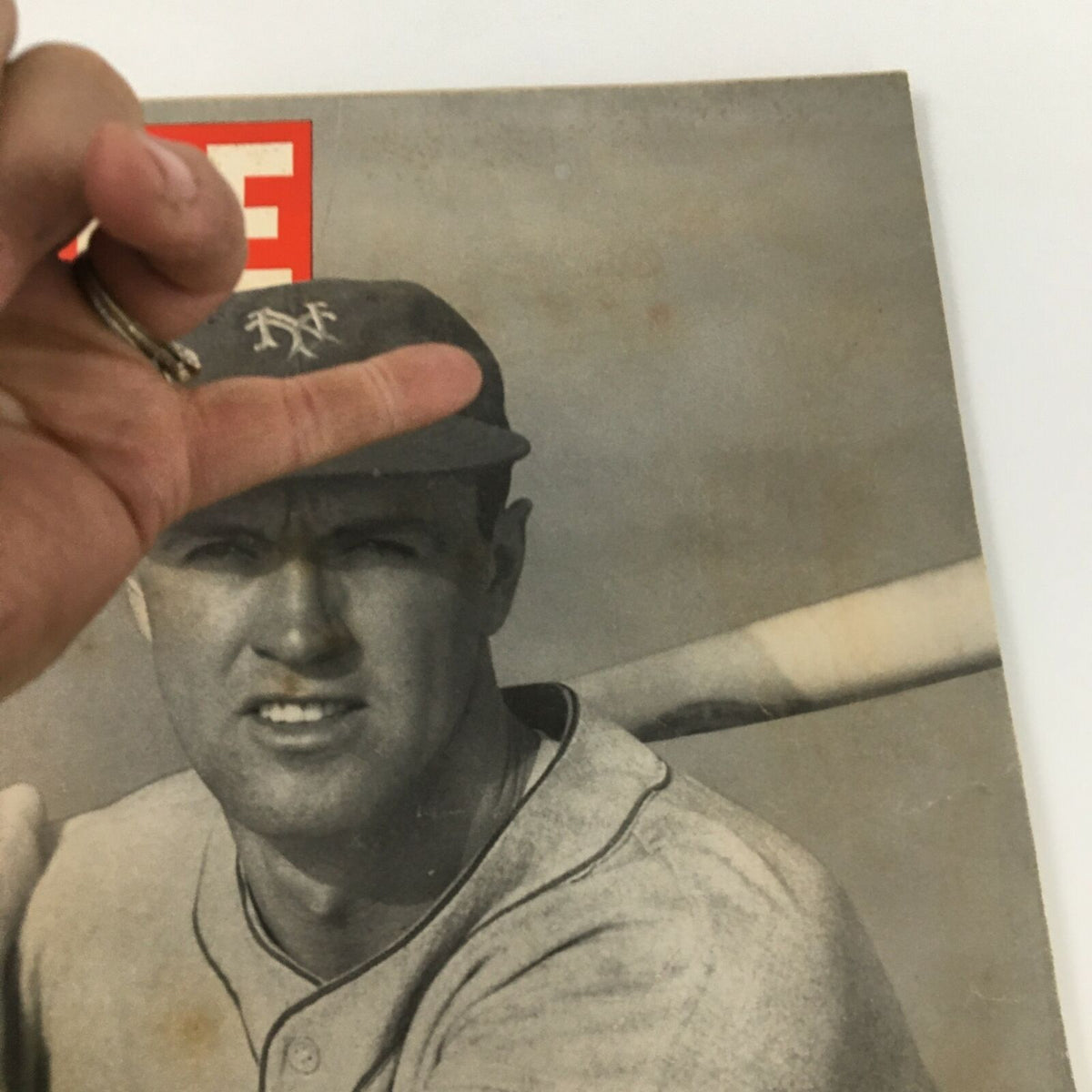 Close-up of the cover of VTG Life Magazine from April 1, 1940, emphasizing Rookie Rucker, with visible wear and a vintage baseball theme.
