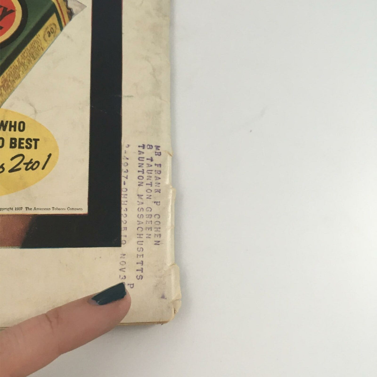 Close-up of the side of the Vintage Life Magazine from January 10, 1938, showing the address label and publisher details.