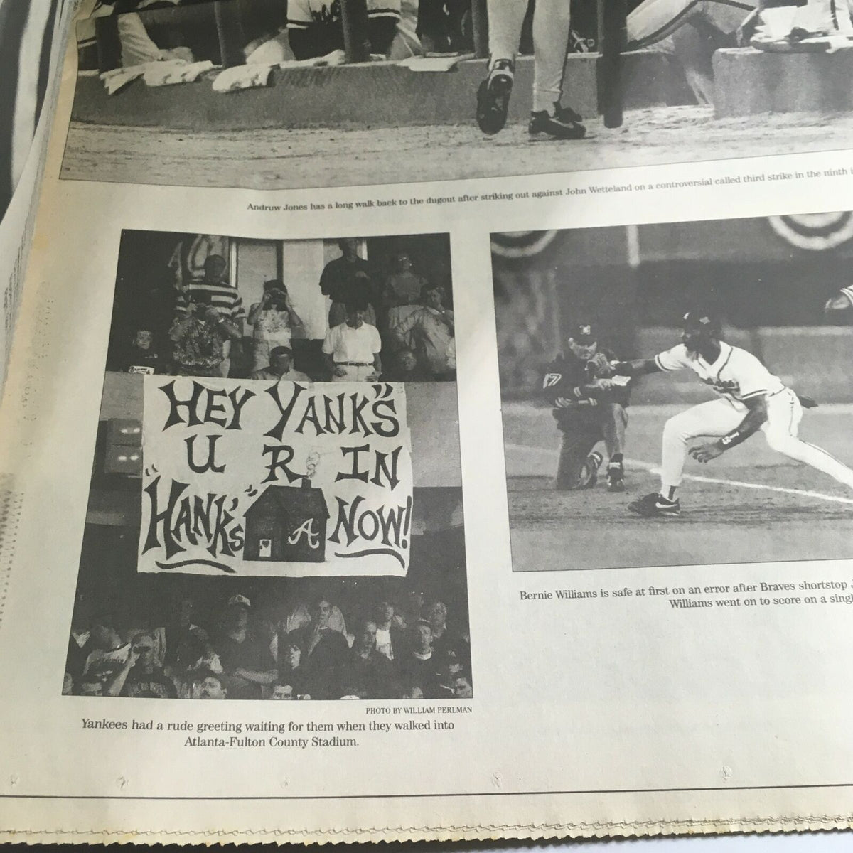 VTG The Star-Ledger Newspaper October 29 1996 - New York Yankees Champions showcasing a humorous fan sign welcoming the Yankees to Atlanta during their World Series victory.