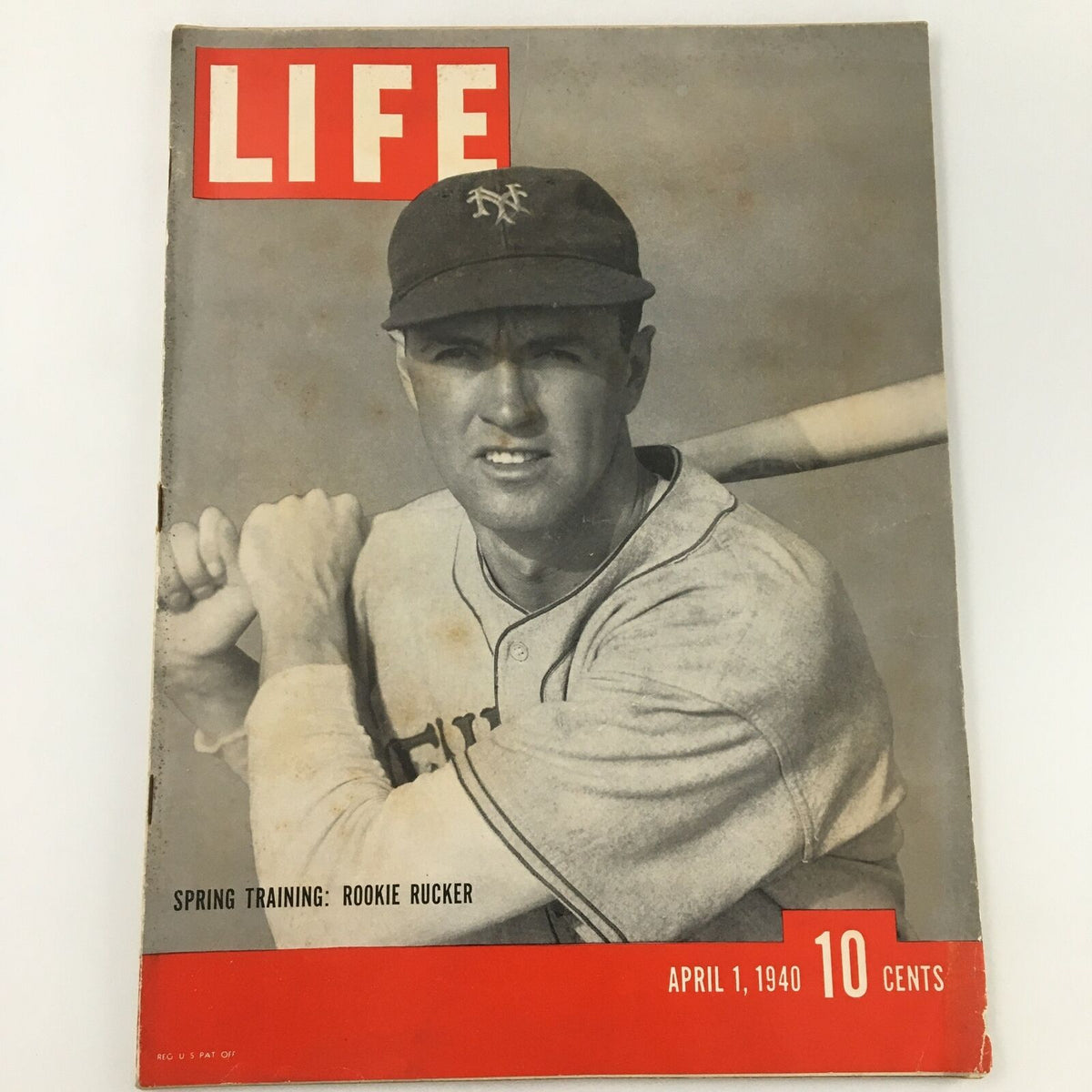 Cover of VTG Life Magazine dated April 1, 1940 featuring 'Spring Training: Rookie Rucker' with a baseball player holding a bat, showcasing vintage sports memorabilia.