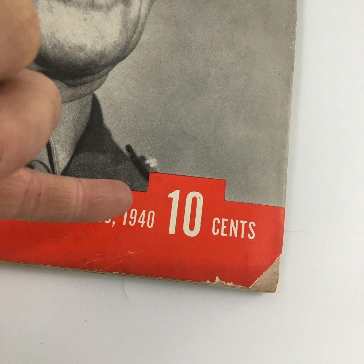 Close-up of the bottom corner of the May 20, 1940 Life Magazine, highlighting the price of 10 cents and publication date, featuring Maxime Weygand on the cover.