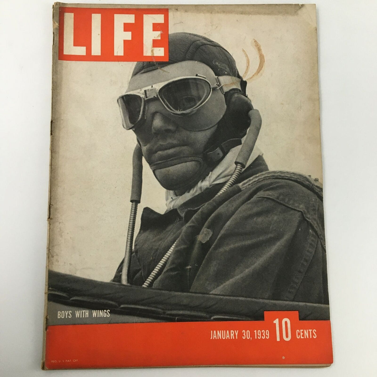 VTG Life Magazine January 30 1939 cover featuring a pilot with goggles, highlighting 'Boys with Wings' and the vintage quality of the publication.