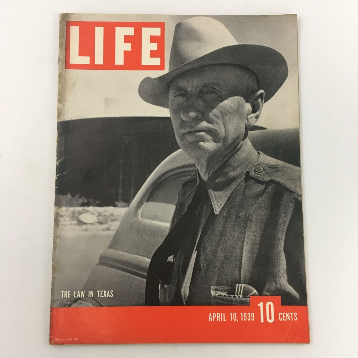 VTG Life Magazine April 10 1939 The Law in Texas Feature cover showing a historical image of a man in a cowboy hat, symbolizing Texas law enforcement.