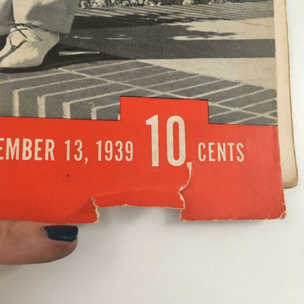 Vintage Life Magazine cover detail showcasing the date November 13, 1939, with a price of 10 cents, featuring Claudette Colbert.
