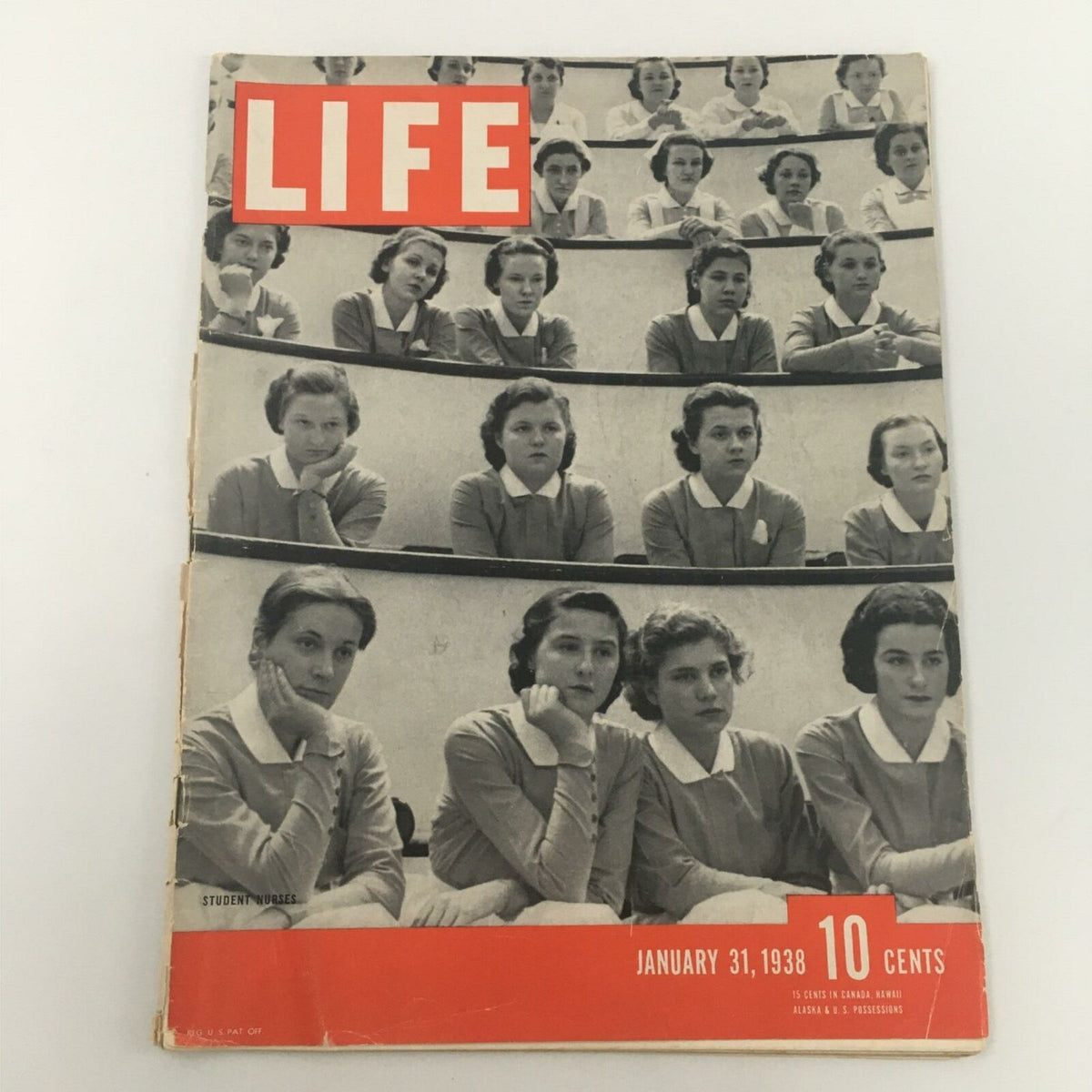 Cover of VTG Life Magazine January 31, 1938 featuring student nurses at NY's Roosevelt Hospital, showcasing the portraits of nursing students during their training.