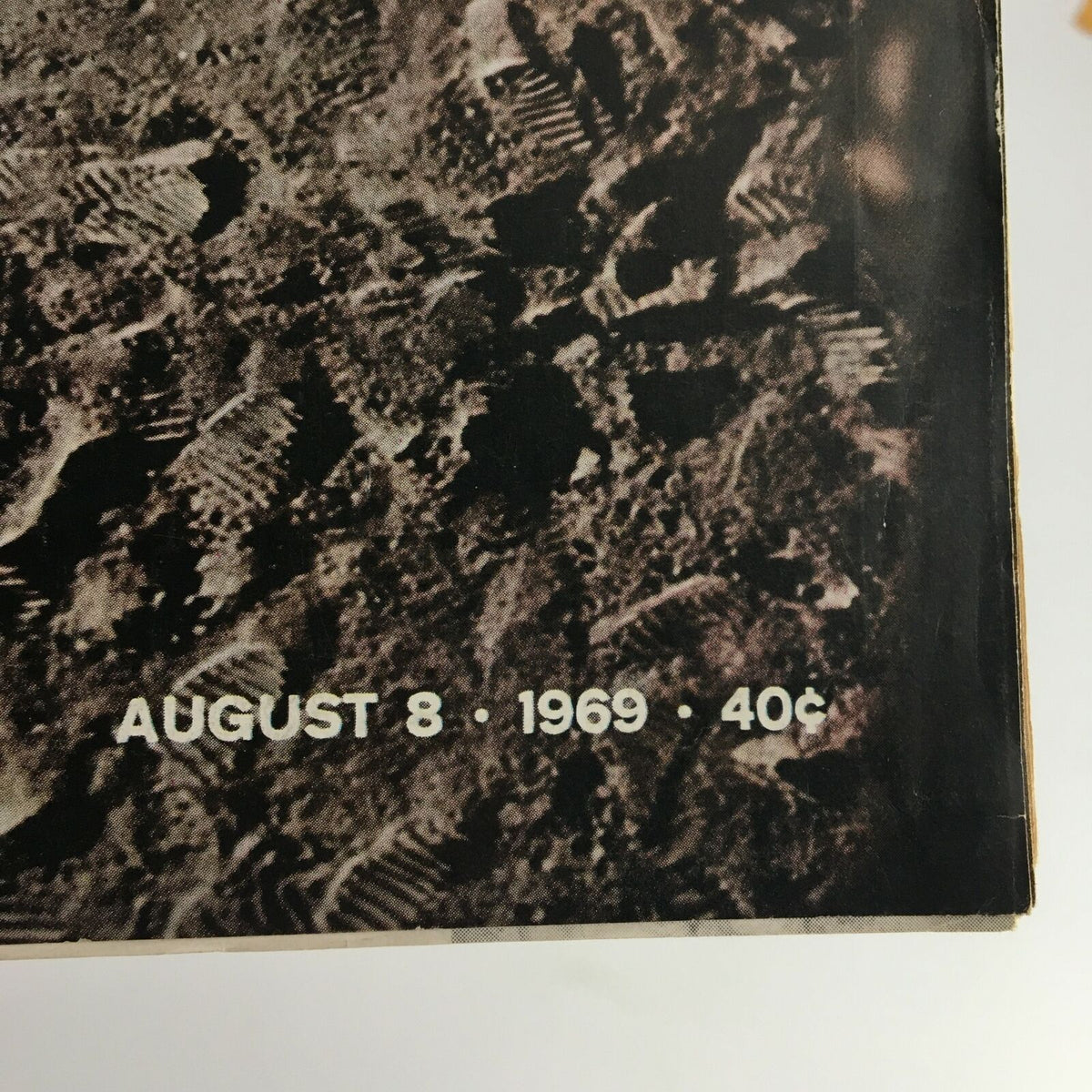 Detail from VTG Life Magazine August 8 1969 showing the date August 8, 1969, with the magazine price of 40 cents next to moon footprints.
