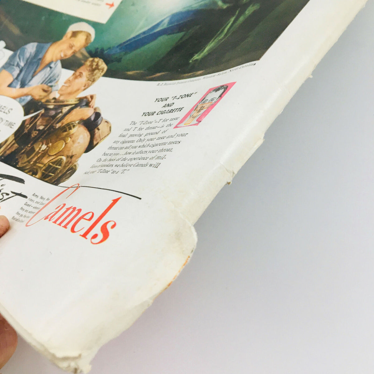 Detail shot of the back cover of the VTG Life Magazine October 29 1945, highlighting advertising and wear typical of its age, with emphasis on the nostalgic design.