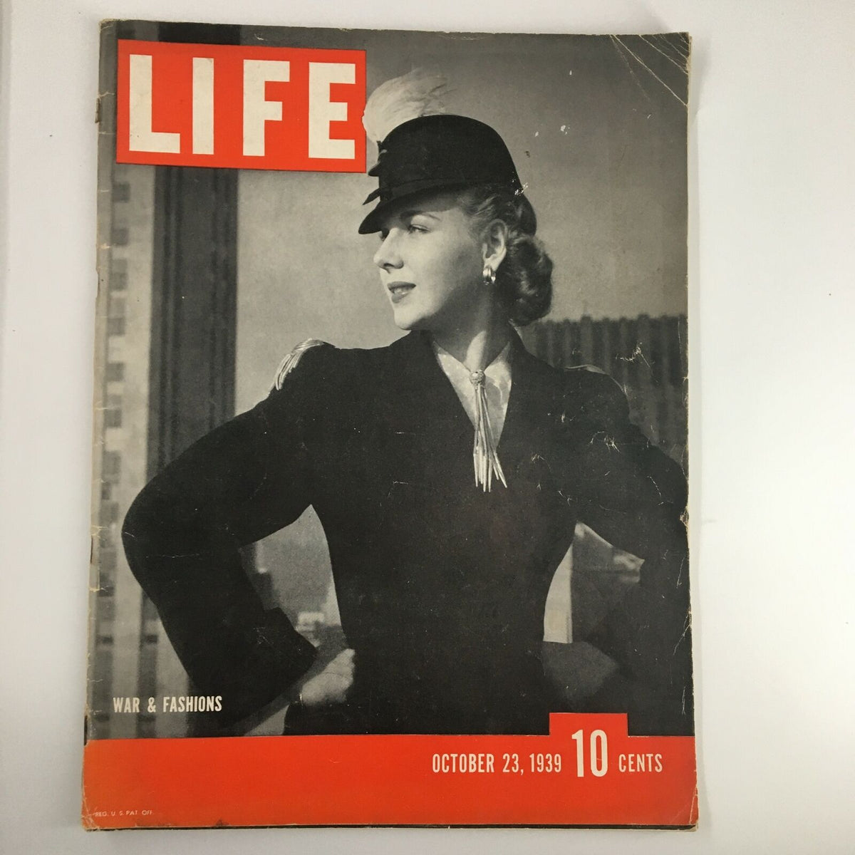 VTG Life Magazine October 23 1939 Cover featuring a woman in a classic black outfit and hat, showcasing fashion from the era during the period of war.