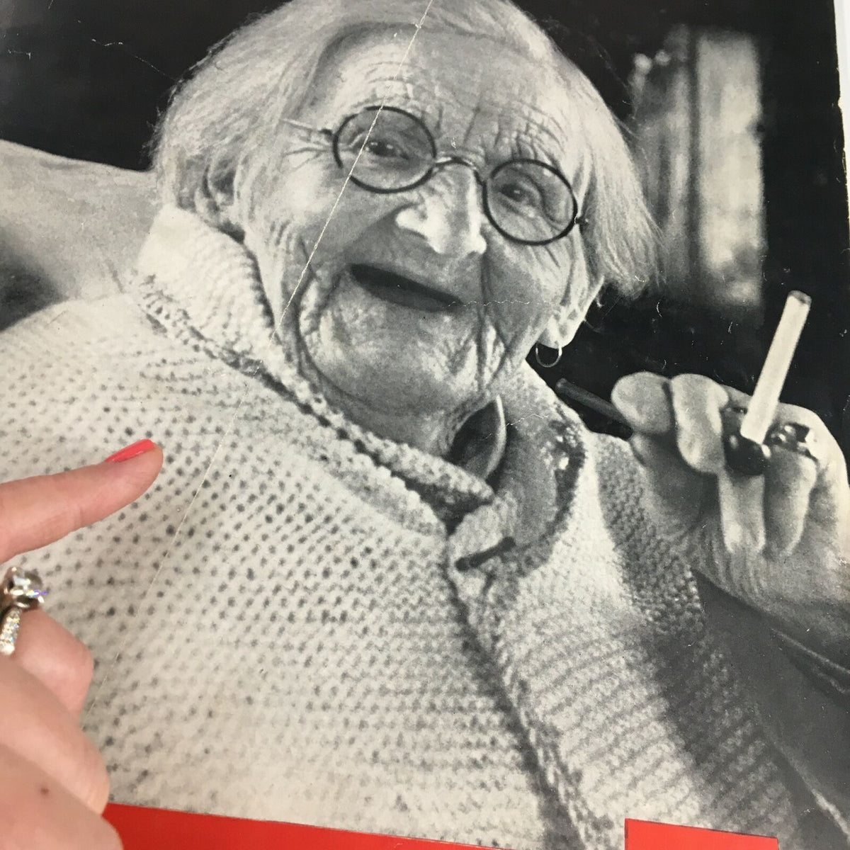 VTG Life Magazine April 12 1937 featuring a joyful centenarian woman in a knitted sweater smiling and holding a cigarette.