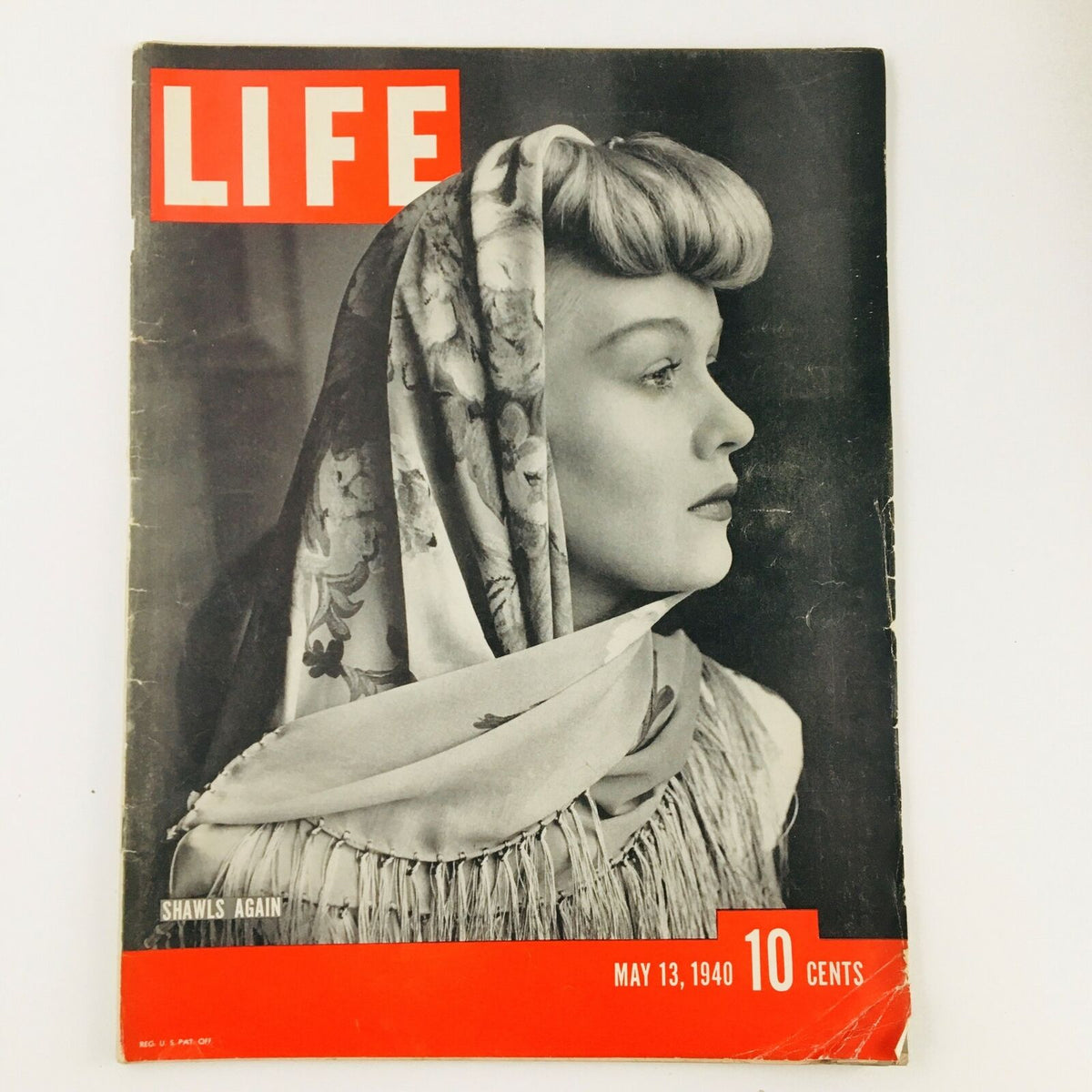 VTG Life Magazine May 13 1940 featuring a model wearing shawls, showcasing 1940s fashion and style on the cover.
