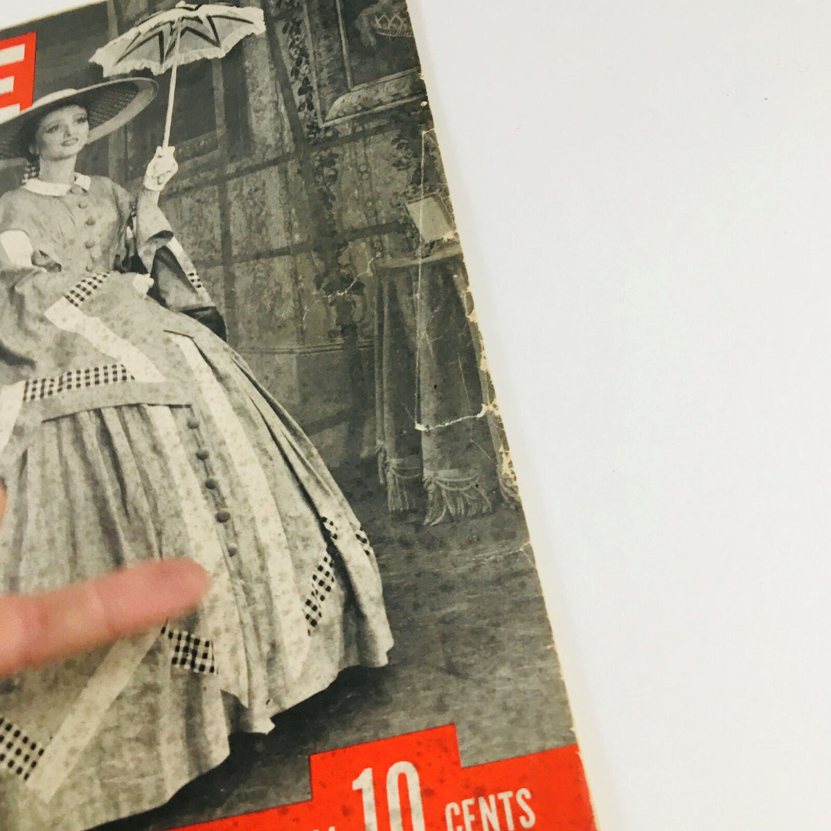 Detailed view of VTG Life Magazine November 6 1944 cover, focusing on the fashion elements and title 'Bloomer Girl'.