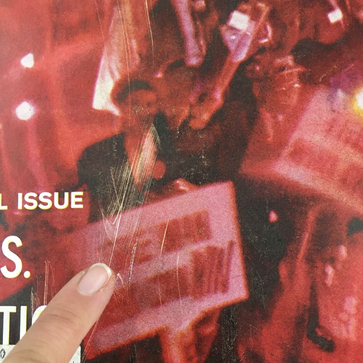 Detail view of the VTG Life Magazine July 4, 1960 cover emphasizing the mark on the surface while showcasing the engaging imagery related to U.S. Politics during the 1960s.
