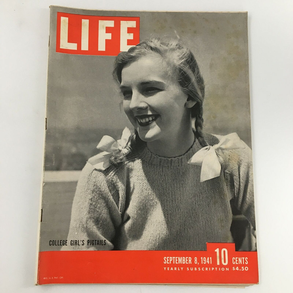 VTG Life Magazine September 8 1941 cover featuring a college girl with pigtails, showcasing vintage fashion and style from the early 1940s.