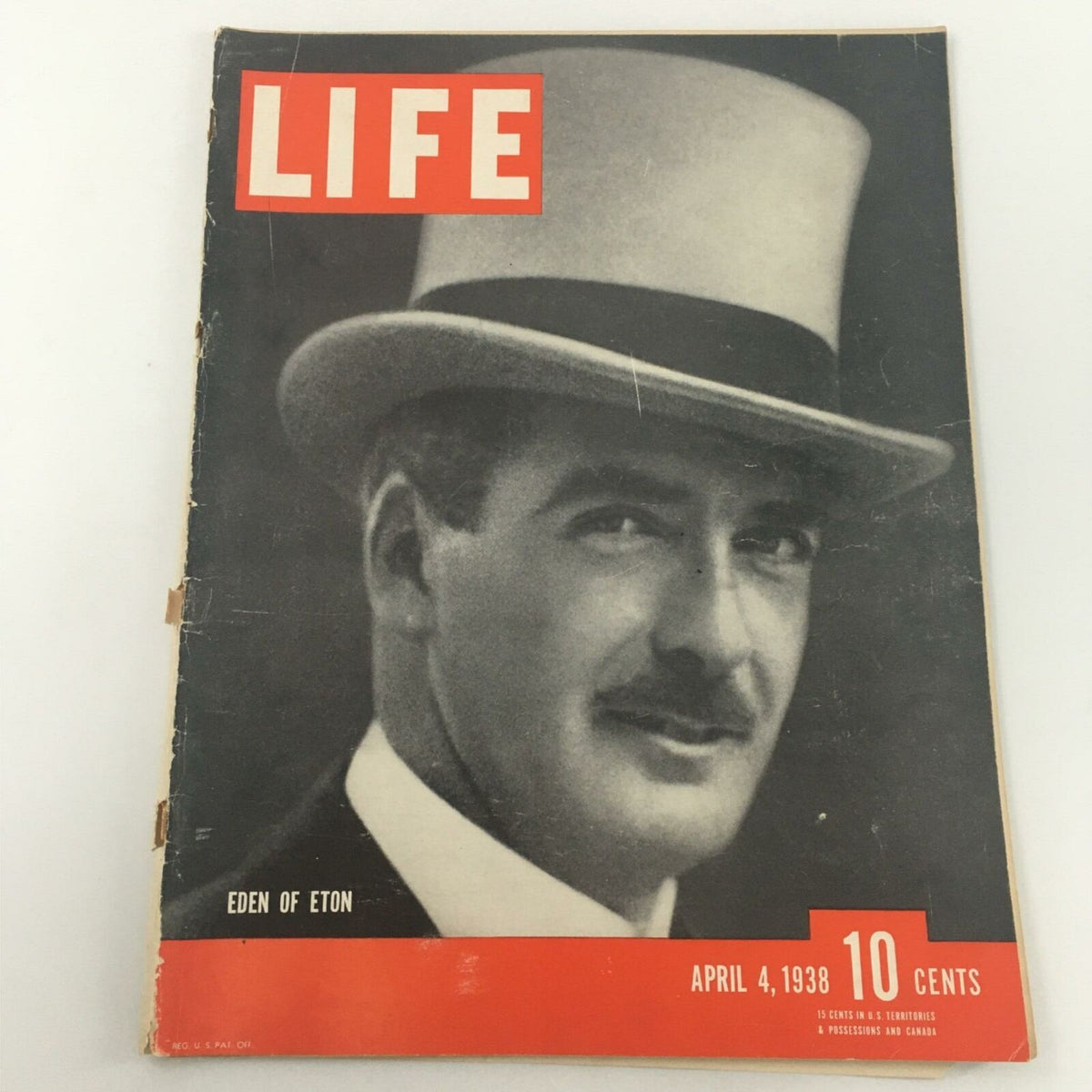 VTG Life Magazine April 4, 1938 featuring a portrait of Anthony Eden, known as Eden of Eton, highlighted with a bold LIFE title and date.