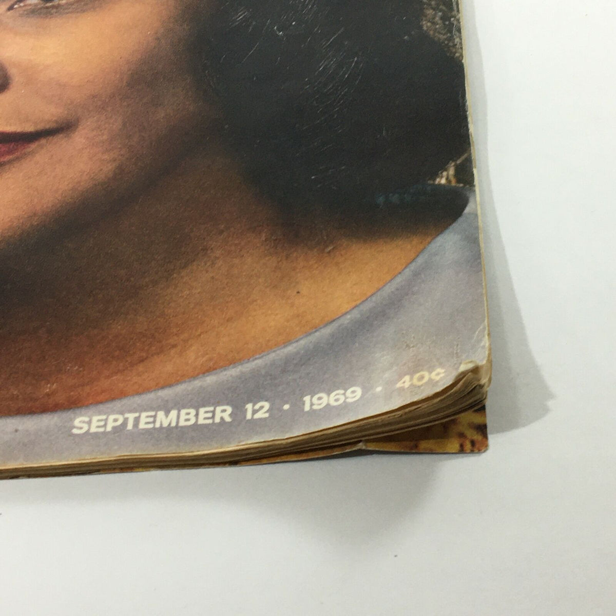 Close-up view of the cover of the Vintage Life Magazine from September 12, 1969 with Coretta King's portrait, highlighting the date and price.