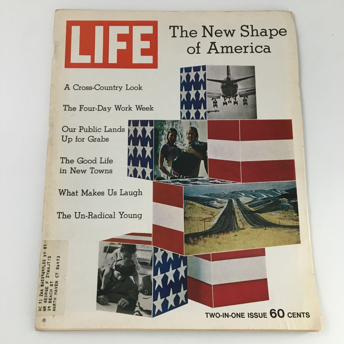 VTG Life Magazine January 8 1971 cover featuring 'The New Shape of America', showcasing cultural themes of the era with vibrant visuals and important headlines.