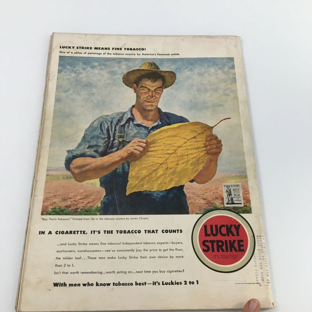 Back cover of the vintage VTG Life Magazine from September 14, 1942, displaying an advertisement for Lucky Strike tobacco.