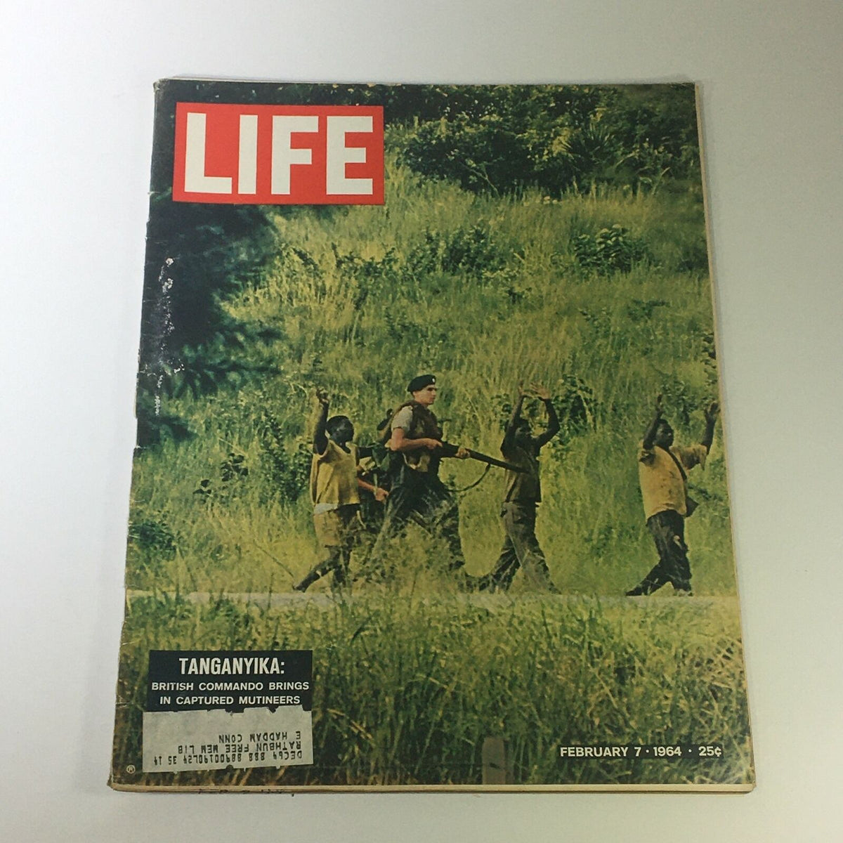 VTG Life Magazine February 7 1964 featuring a British Commando with captured mutineers on the cover, showcasing historical significance and vintage design.