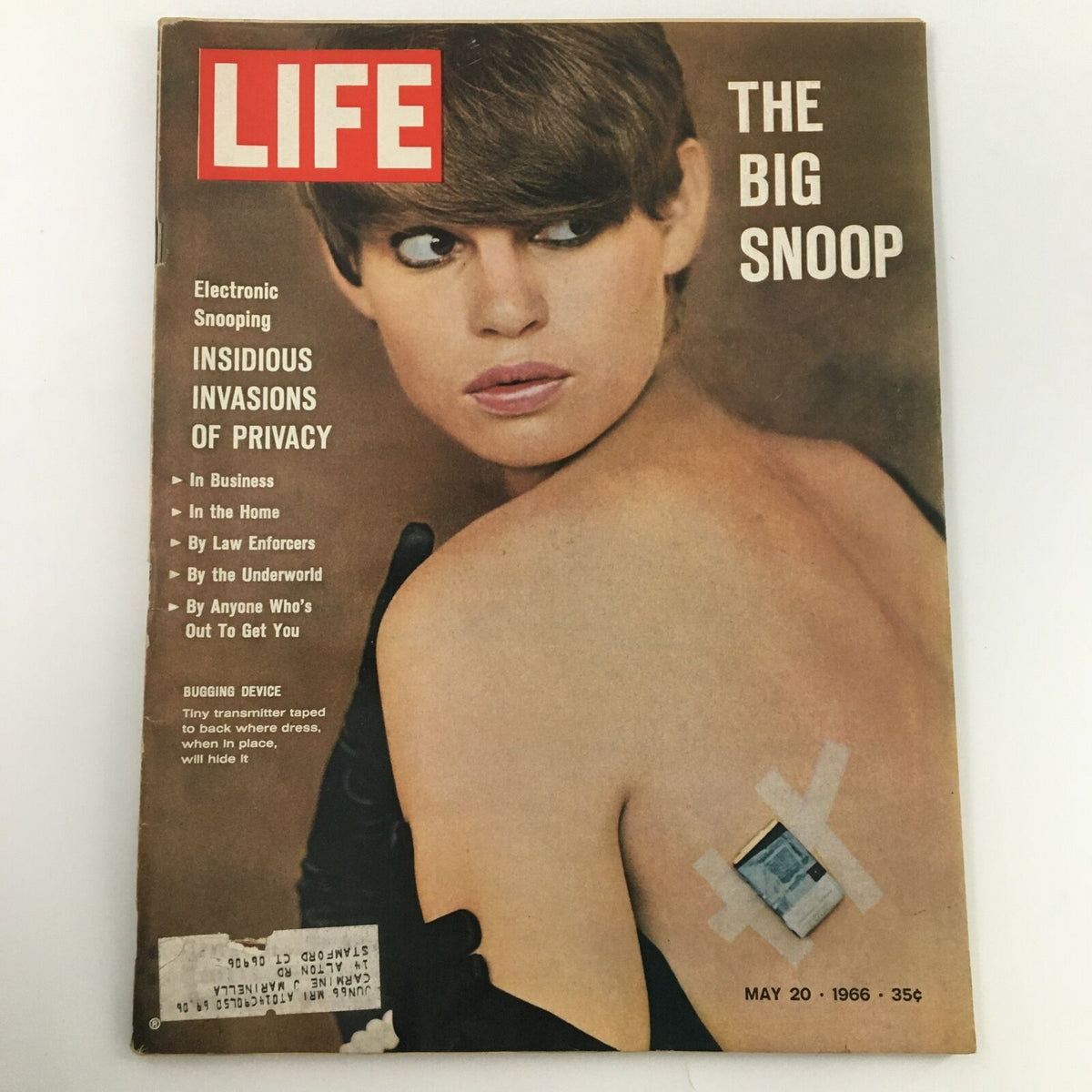 Cover of VTG Life Magazine May 20 1966 featuring the article 'Insidious Invasions of Privacy' with a striking image of a woman looking over her shoulder, showcasing themes of electronic snooping and personal privacy.