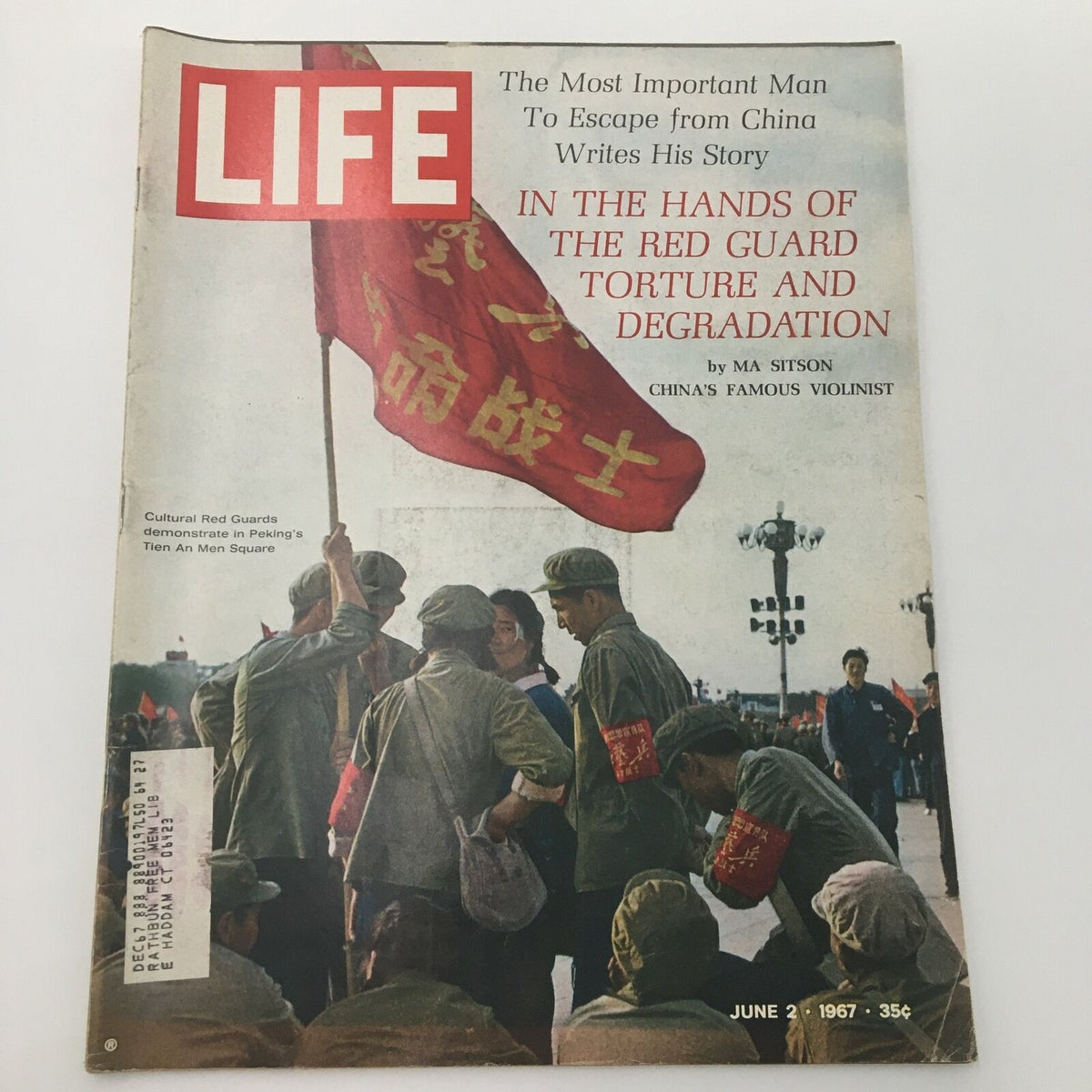 VTG Life Magazine June 2 1967 featuring Cultural Red Guards on the cover, showcasing demonstrators holding flags in Tiananmen Square.