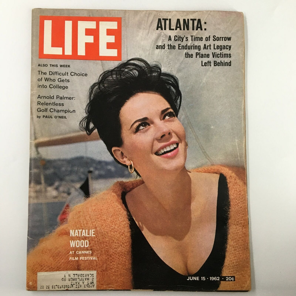 VTG Life Magazine cover from June 15, 1962 featuring Natalie Wood at Cannes Film Festival, showcasing the actress with a vibrant smile and wearing a stylish outfit.