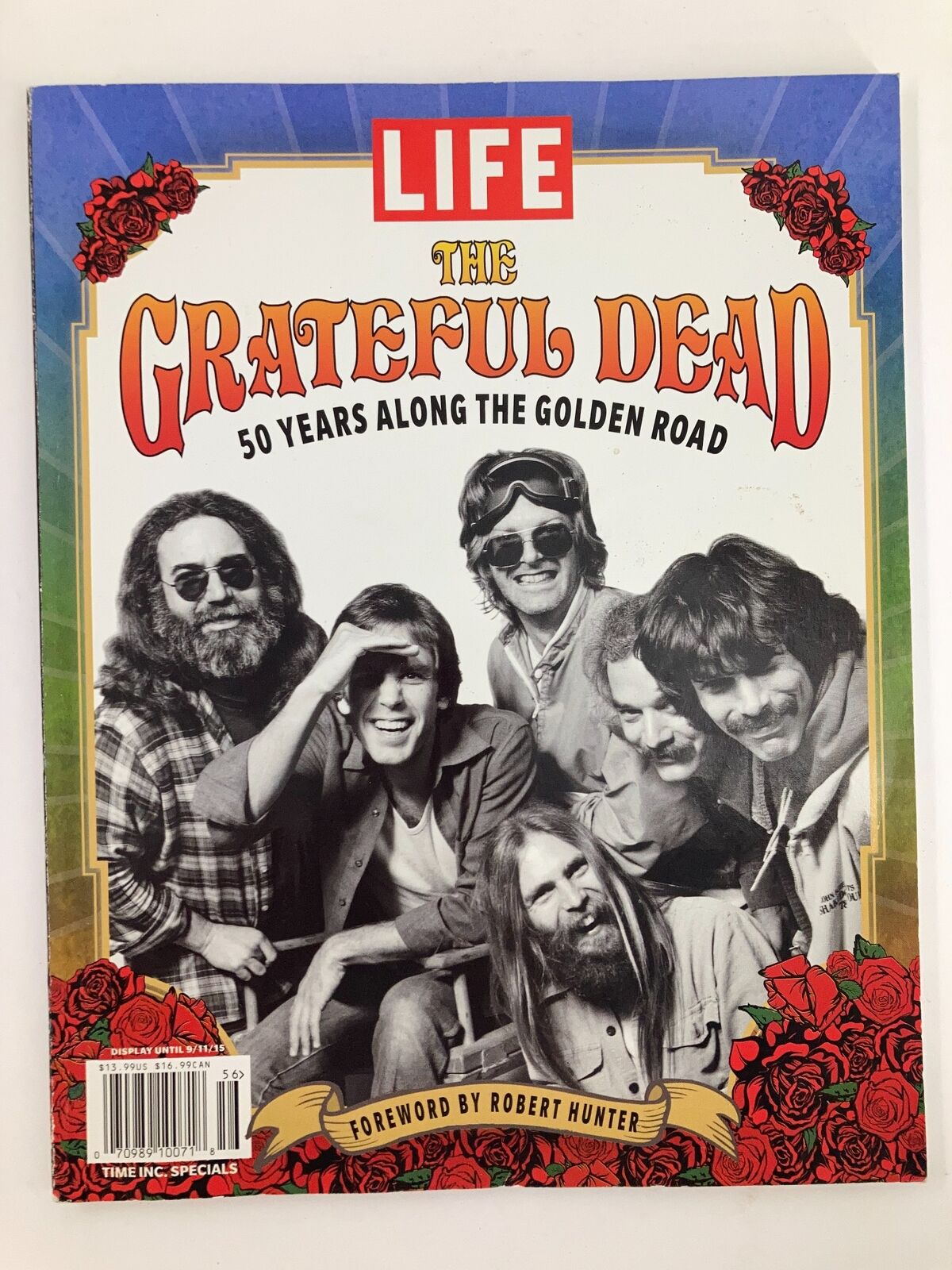 2015 Life Magazine cover featuring The Grateful Dead, titled '50 Years Along The Golden Road', showcasing the band members with a vibrant background.