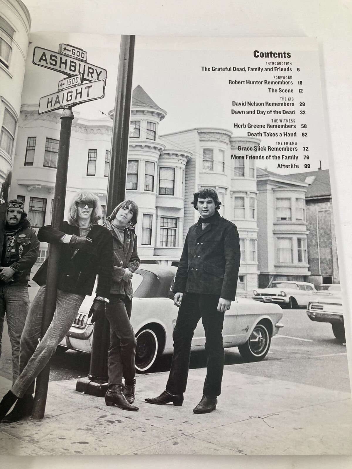 Contents page of the 2015 Life Magazine, 'The Grateful Dead: 50 Years Along The Golden Road', featuring a black-and-white photograph of band members and details about articles within.