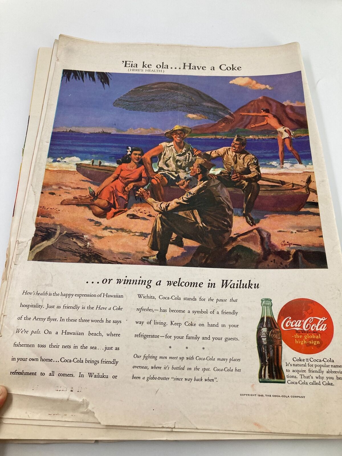 Back cover of VTG Life Magazine February 12, 1945, featuring a colorful Coca-Cola advertisement, linking to the nostalgic feel of the 1940s.