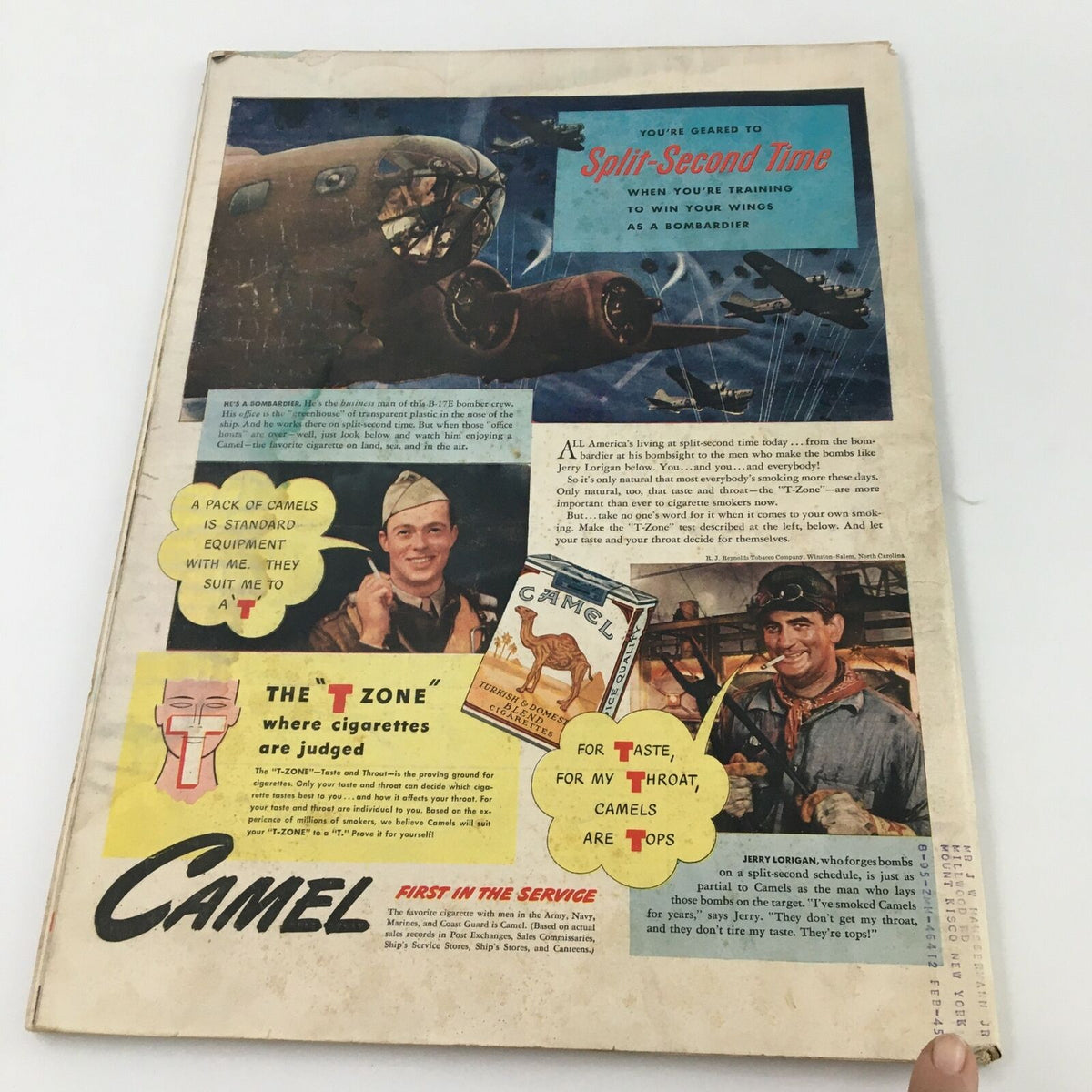 Back cover of the VTG Life Magazine October 26, 1942, highlighting a Camel cigarette advertisement with imagery related to World War II aviation and soldiers.