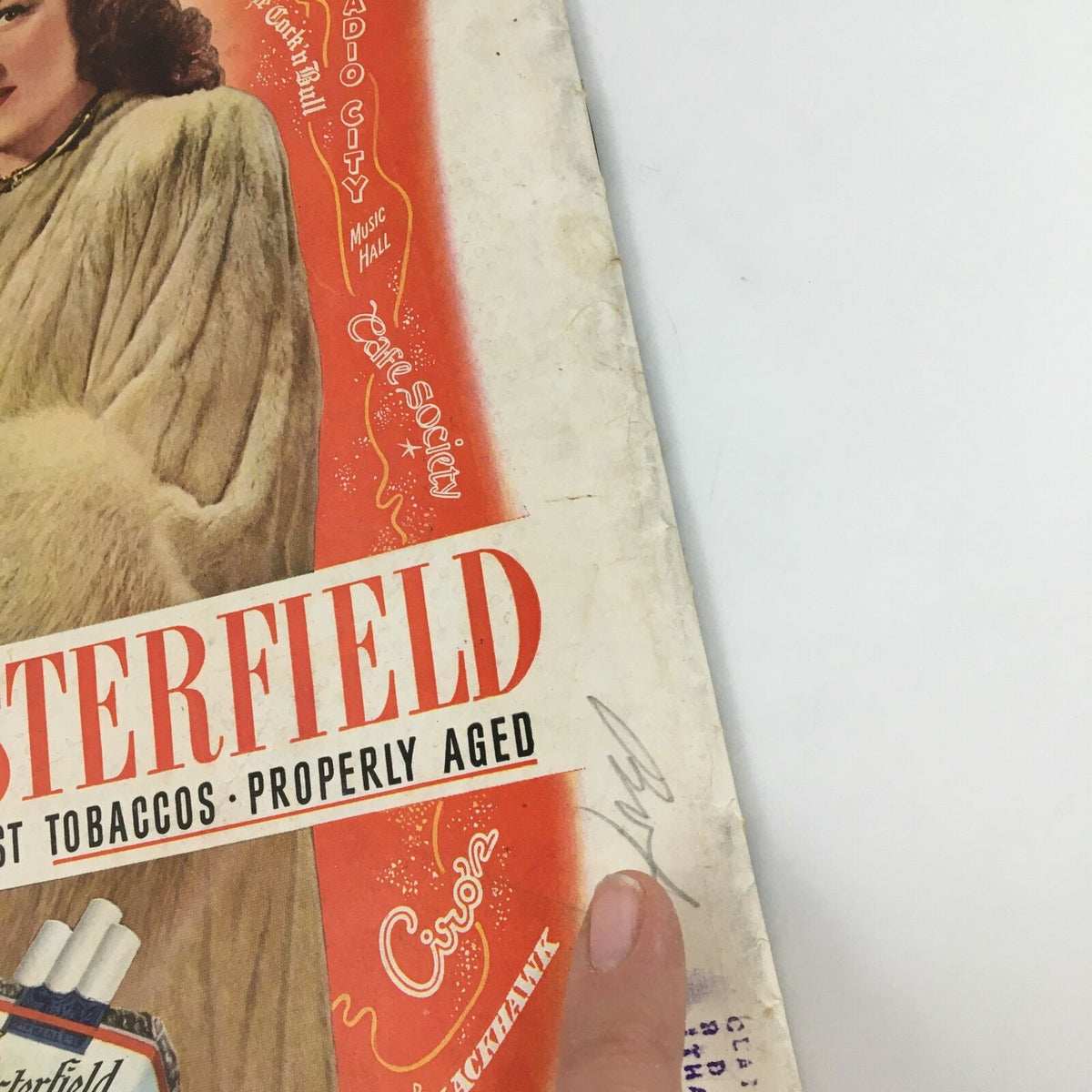 Detail view of the advertisement on the back cover of the VTG Life Magazine December 30, 1946, highlighting Chesterfield cigarettes and vintage fashion.