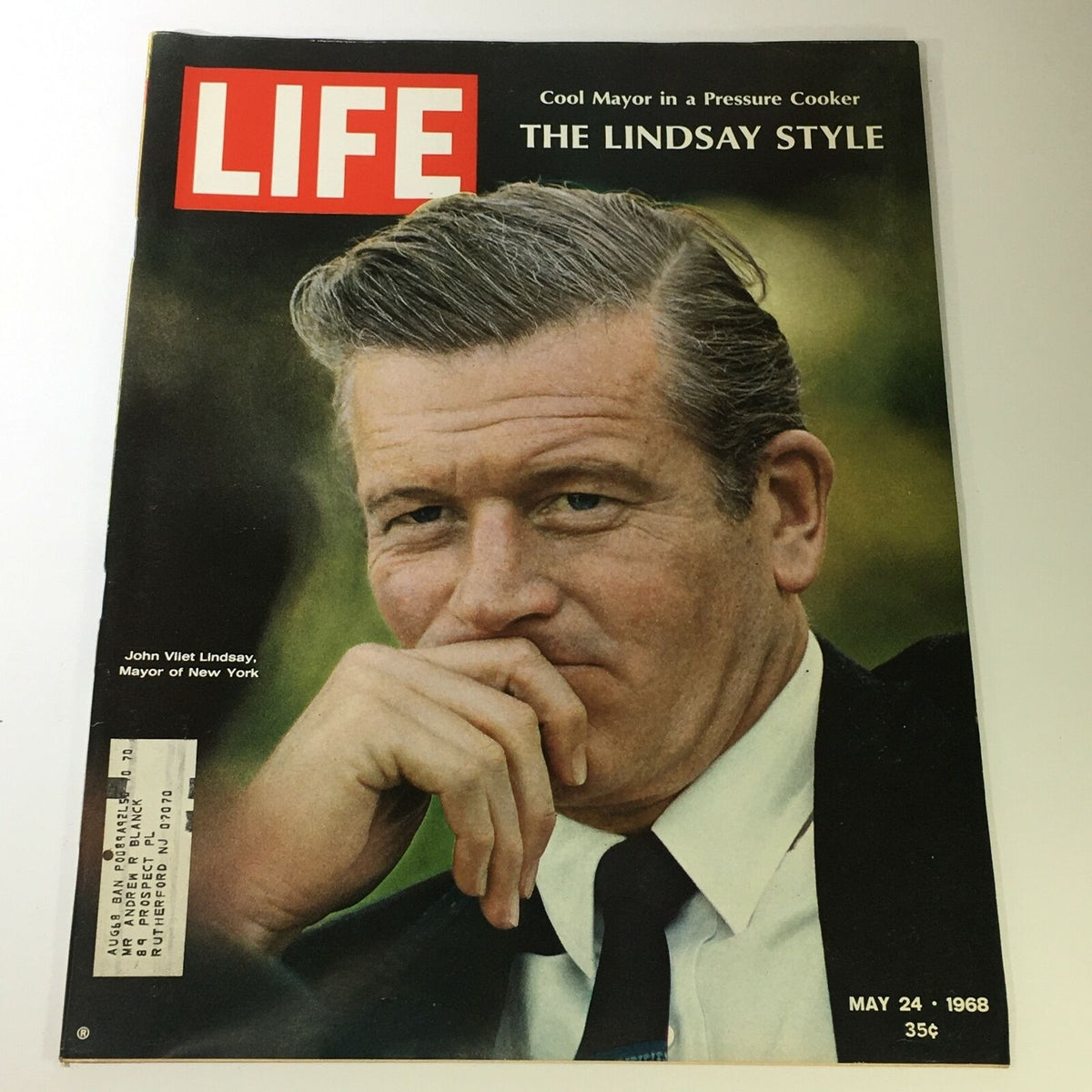 VTG Life Magazine Cover from May 24, 1968, featuring Mayor John Lindsay of New York City, showcasing a pivotal moment in 1960s American history.