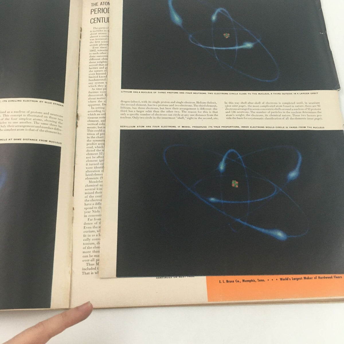 Interior page from the VTG Life Magazine May 16 1949, showcasing illustrations related to atomic structure and chemistry, accompanying the article 'The Atom Primer for Laymen'.