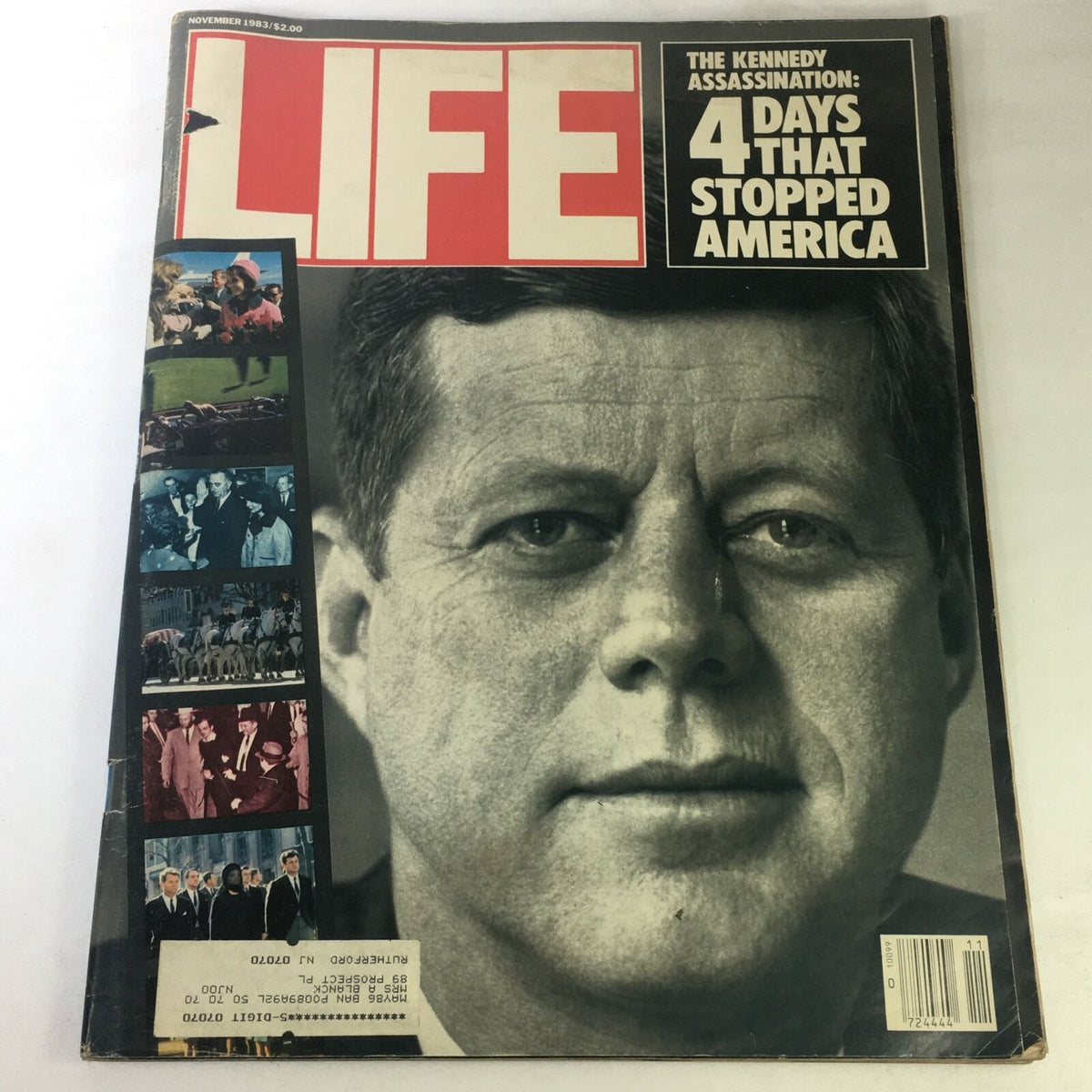 Cover of VTG Life Magazine November 1983, featuring an image of John F. Kennedy with the headline about the Kennedy assassination, emphasizing '4 Days That Stopped America'.