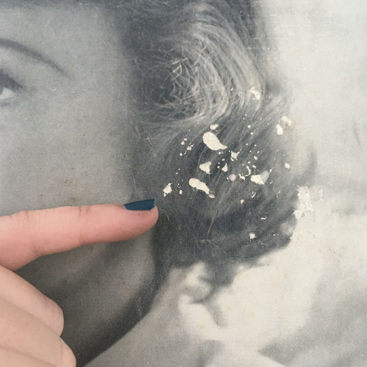 Close-up view of the cover of VTG Life Magazine January 24, 1944, highlighting imperfections and markings near Margaret Sullavan's hair.