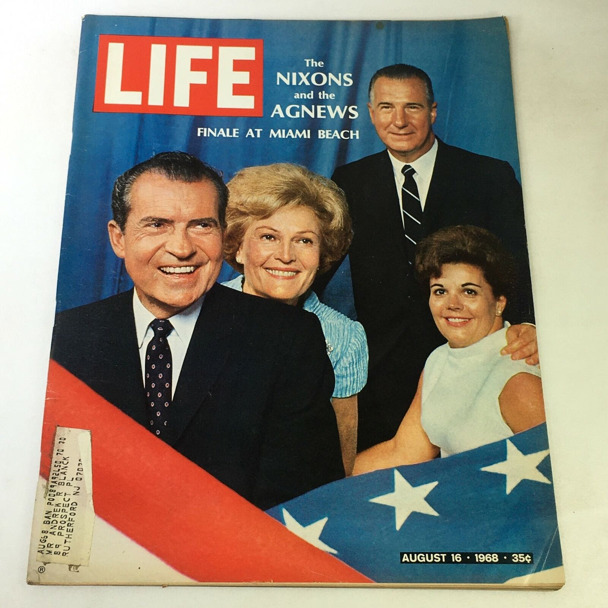 VTG Life Magazine August 16 1968 featuring The Nixons and The Agnews finale at Miami Beach, highlighting American political history with a vibrant cover and iconic imagery.