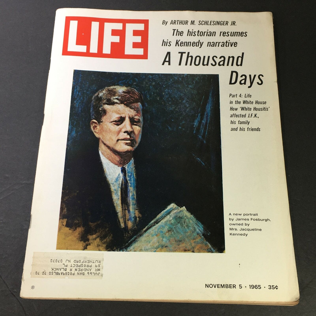 Cover of Life Magazine from November 5, 1965, featuring a portrait of John F. Kennedy by James Fosburgh, highlighting a historical moment in American culture.