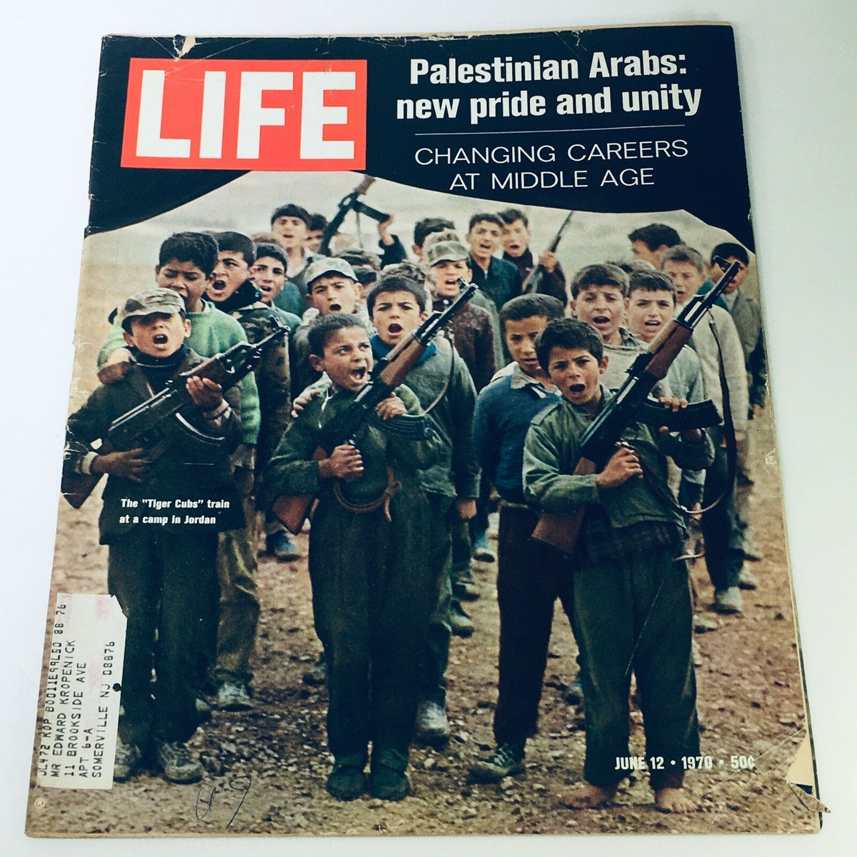 Cover of VTG Life Magazine from June 12, 1970, featuring a group of children known as 'The Tiger Cubs' training at a camp in Jordan, showcasing historical youth engagement and adventure.