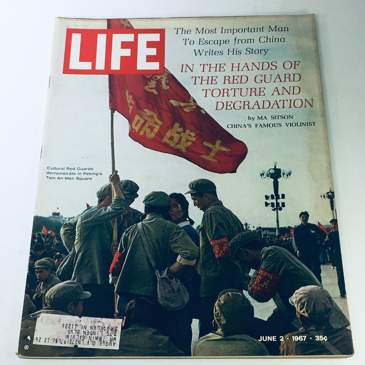 VTG Life Magazine June 2 1967 cover featuring the article 'In the Hands of the Red Guard Torture and Degradation' by Ma Sitson, showcasing Cultural Red Guards with flags in Tien An Men Square.